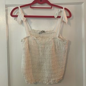 Abercrombie & fitch white scrunched tank top with bow tie straps